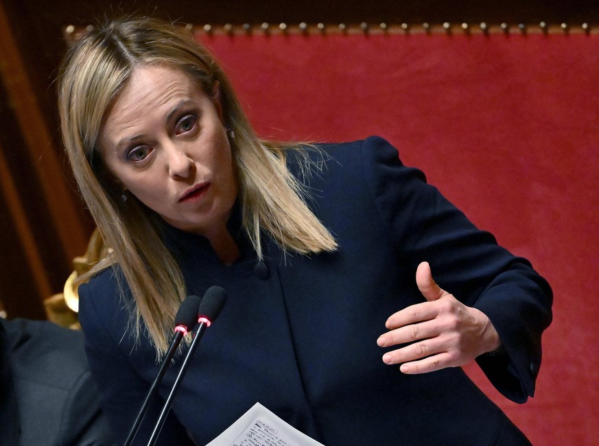 December 14, 2022, ROMA: Italian premier Giorgia Meloni during the communications ahead of the European Council in the Senate hall, Rome, Italy, 14 December 2022. ANSA/ETTORE FERRARI ROMA - ZUMAa110 2 ...