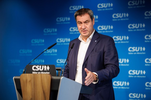 26.09.2022, Bayern, München: Markus Söder (CSU), Parteivorsitzender und Ministerpräsident von Bayern, spricht auf der Pressekonferenz im Anschluss an eine Sitzung des CSU-Vorstands. Foto: Matthias Bal ...