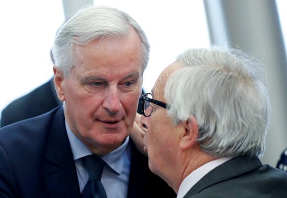 European Union's Brexit negotiator Michel Barnier and EU Commission President Jean-Claude Juncker take part in the EU Commission's weekly college meeting in Brussels, Belgium, October 10, 2018. REUTER ...