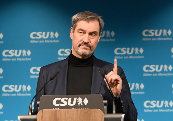 ARCHIV - 07.11.2024, Bayern, München: Markus Söder, CSU-Vorsitzender und bayerischer Ministerpräsident, spricht in der CSU-Landesleitung bei einer Pressekonferenz über den Bruch der Ampel-Koalition. ( ...