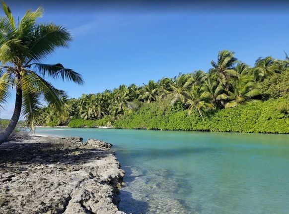 Blick auf den "Turtle Cove" auf der Insel Diego Garcia.