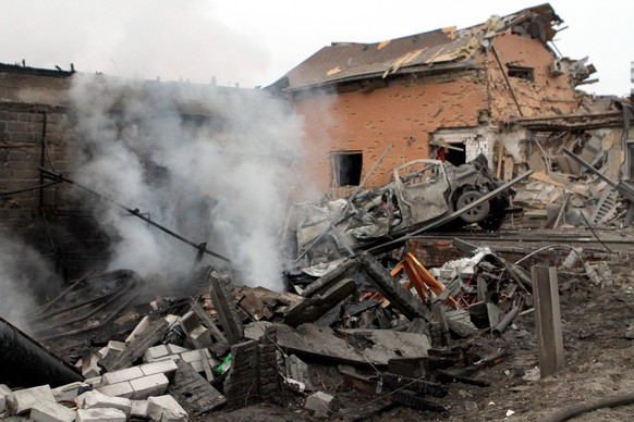 DNIPRO, UKRAINE - NOVEMBER 26, 2022 - A house lies in ruins as a result of a Russian rocket attack on Dnipro, central Ukraine. As reported, six people have been injured and seven private houses partia ...