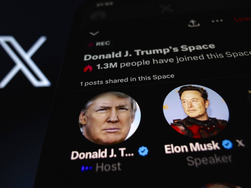 August 12, 2024, Asuncion, Paraguay: Donald Trump s interview with Elon Musk finally got underway on social media platform X on Monday after tech delay, as seen on a smartphone. Asuncion Paraguay - ZU ...