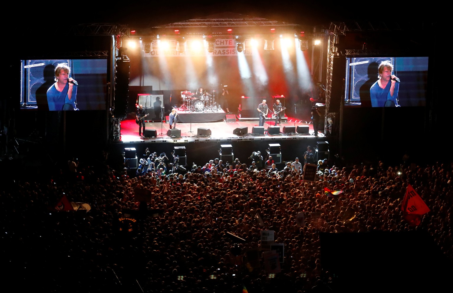 The band &quot;Die Toten Hosen&quot; performs during an open air &quot;anti-racism concert&quot; in Chemnitz, Germany, September 3, 2018. REUTERS/Hannibal Hanschke