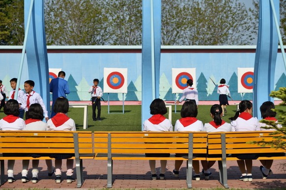 North Korea, Songdowon International Children’s Camp, North Korea - May 3, 2019: Songdowon International Childrens Camp. A place where children from different countries spend school holidays. Pioneers ...