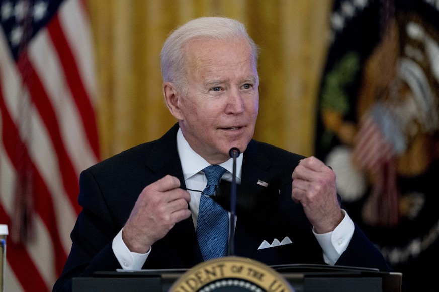 FILE - U.S. President Joe Biden speaks during a meeting on efforts to lower prices for working families, in the East Room of the White House in Washington, Jan. 24, 2022. Biden warned Ukraine&#039;s l ...