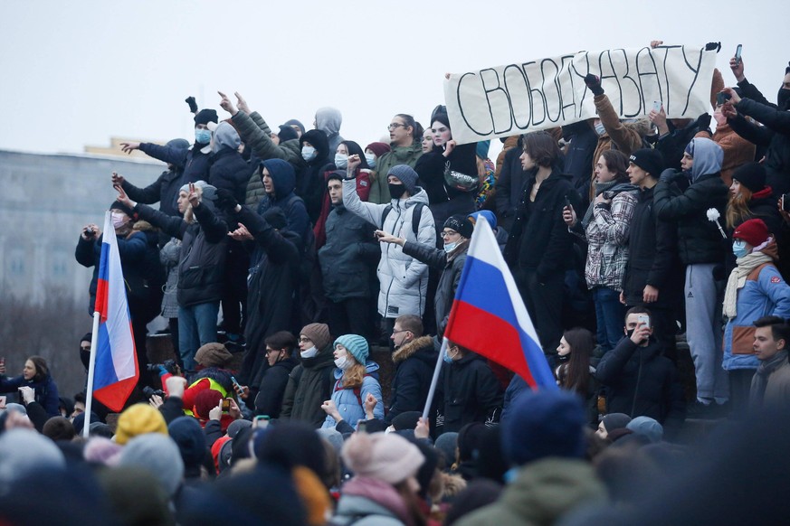 Protest gegen die Verhaftung Alexej Nawalnys in St. Petersburg am 23. Januar.