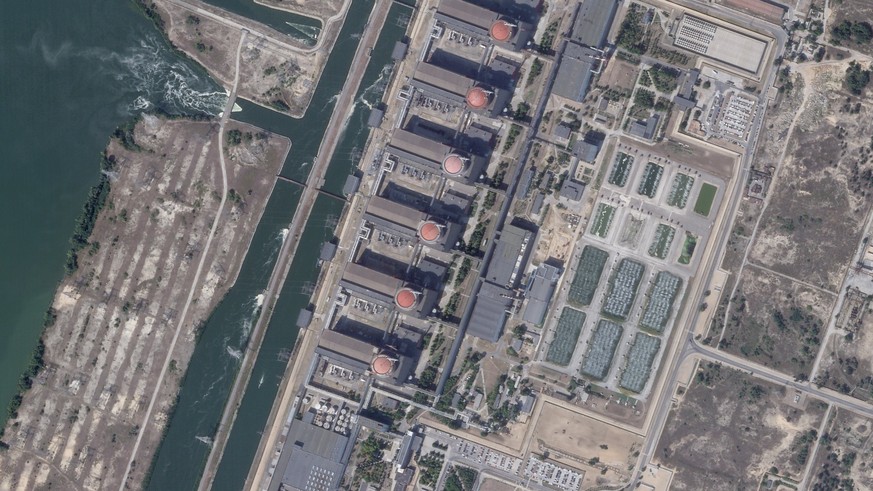 HANDOUT - 02.09.2019, Ukraine, Enerhodar: Auf diesem Satellitenfoto von Planet Labs PBC ist das Kernkraftwerk Saporischschja in Enerhodar, Ukraine, am 2. September 2019 zu sehen. Bei Russlands Krieg g ...