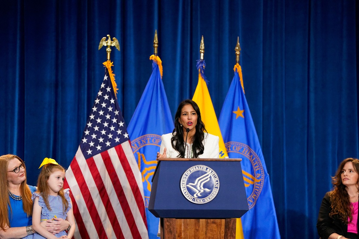 Vani Hari speaks during a press conference announcing of the U.S. Food and Drug Administration&#039;s (FDA) intent to phase out the use of petroleum-based synthetic dyes in the nation&#039;s food supp ...