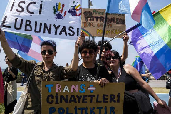 May 1, 2023, Izmir, Turkey: LGBT protesters pose in the field. International Workers Day, also known as Labour Day or just May Day is celebrated in Izmir Gündodu Square. It is a celebration of the wor ...