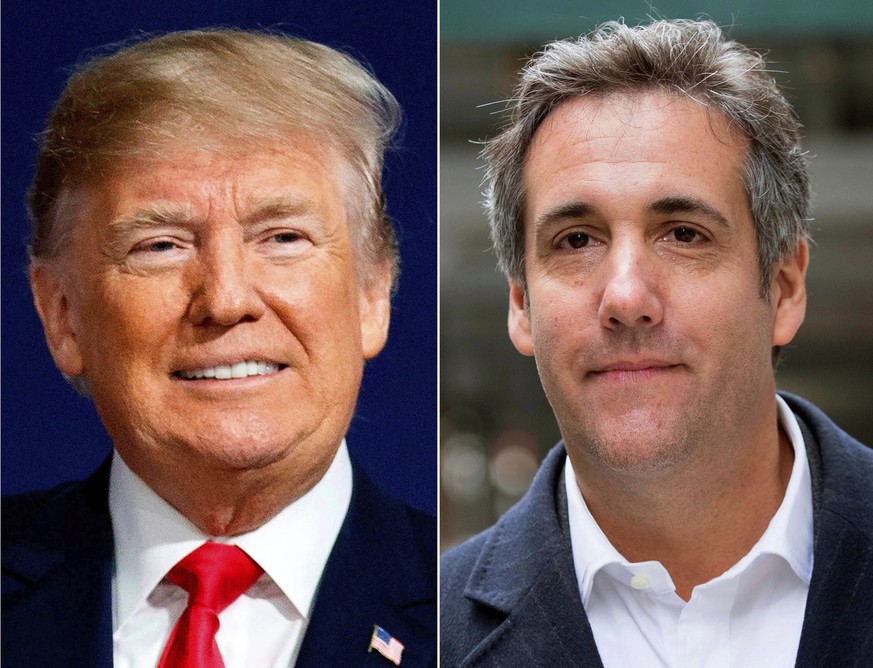 This combination photo shows President Donald Trump and attorney Michael Cohen. The audio recording of Trump and his then-lawyer, Cohen, captures the two men discussing hush money payments to a former ...