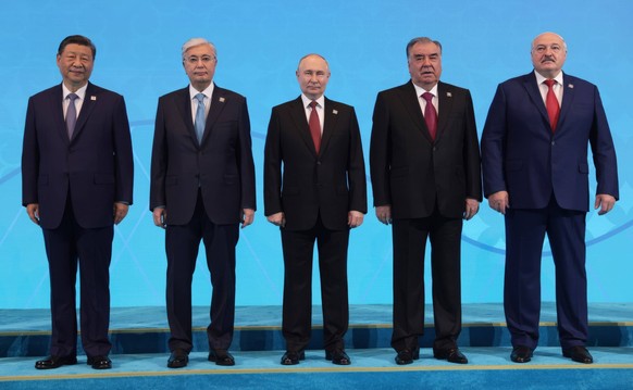 July 4, 2024, Astana, Kazakhstan: Heads of State stand for the group photo at the Shanghai Cooperation Organization Summit, July 4, 2024, in Astana, Kazakhstan. Left to right: Chinese President Xi Jin ...