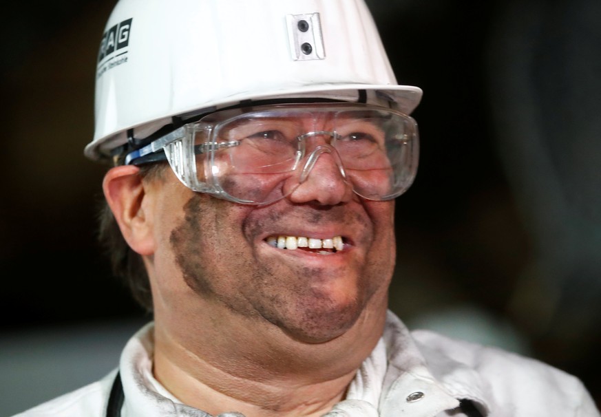 Armin Laschet, federal prime minister of North Rhein-Westphalia (NRW), smiles after his visit to Germany&#039;s last coal mine &#039;Prosper Haniel&#039; together with his father Heinz, in Bottrop, Ge ...