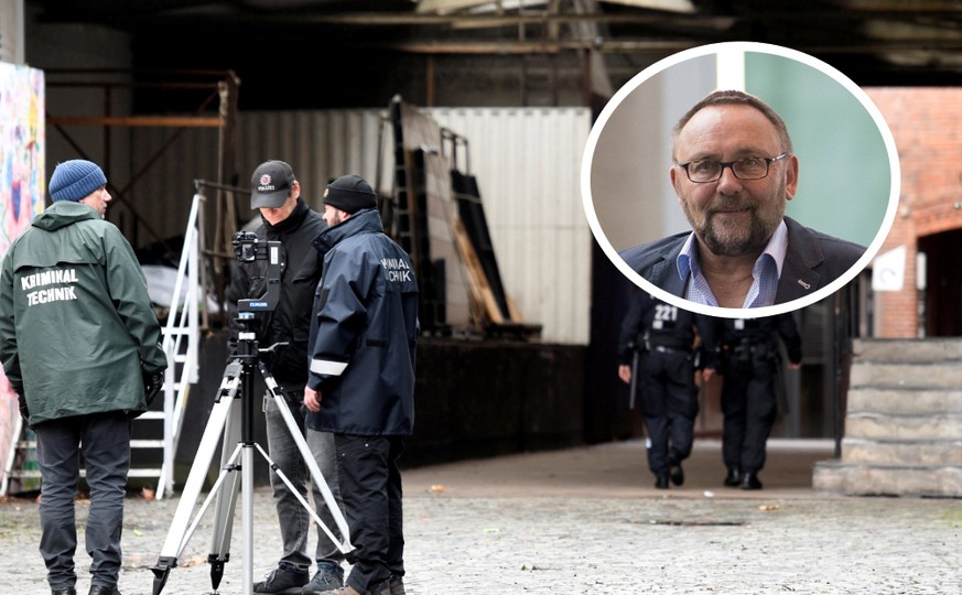 Ermittler am Tatort der Attacke auf den AfD-Politiker Frank Magnitz (Kreis) in Bremen am Dienstag.&nbsp;