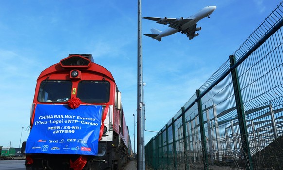Lüttich (Belgien), Oktober 2019: Die erste Ankunft des China-Eurasien-Expresses.
