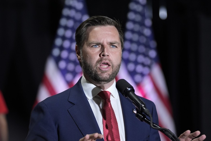 Republican vice presidential candidate Sen. JD Vance, R-Ohio, speaks with reporters at a news conference, Tuesday, Aug. 6, 2024, in Philadelphia. (AP Photo/Alex Brandon)