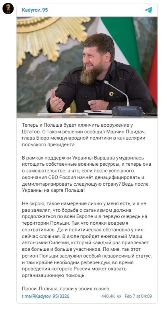 Kadyrows Telegram-Statement.b