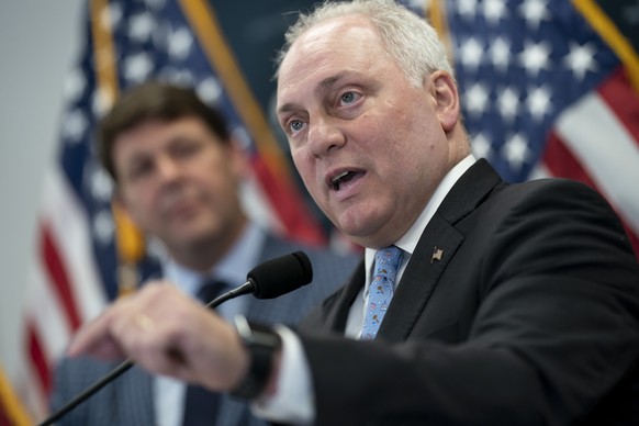 House Majority Leader Steve Scalise, R-La., speaks to reporters following a closed-door meeting with fellow Republicans as Speaker of the House Kevin McCarthy, R-Calif., struggles to round up the vote ...