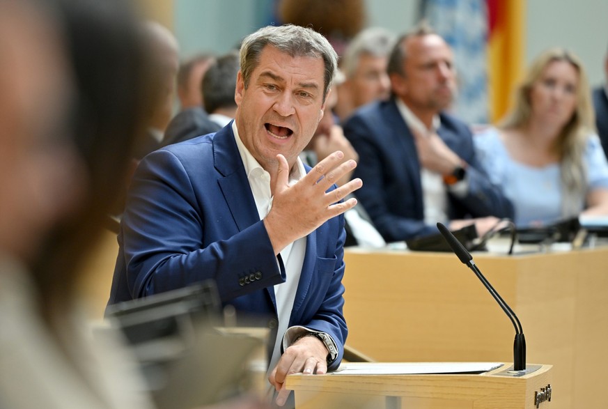 20.07.2023, Bayern, München: Markus Söder (CSU), Ministerpräsident von Bayern, spricht zum Abschluss der letzte Plenarsitzung des Landtags vor der Landtagswahl. Foto: Peter Kneffel/dpa +++ dpa-Bildfun ...