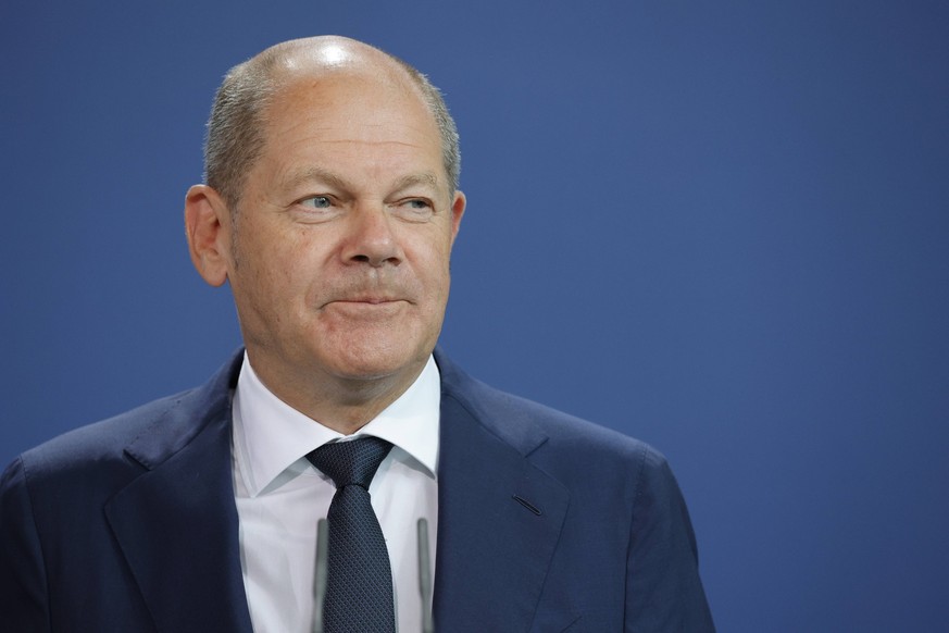 Olaf Scholz, Bundeskanzler, Deutschland, Berlin, Bundeskanzleramt, Empfang des Präsidenten der Palästinensischen Autonomiebehörde, Abbas durch BK Scholz *** Olaf Scholz, Federal Chancellor, Germany, B ...