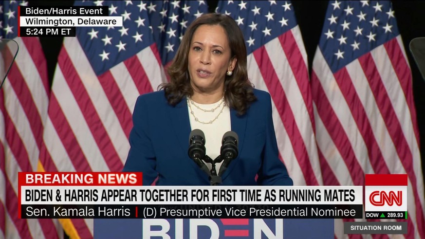 Senatorin Kamala Harris gezeite nicht mit Attacken auf Donald Trump.