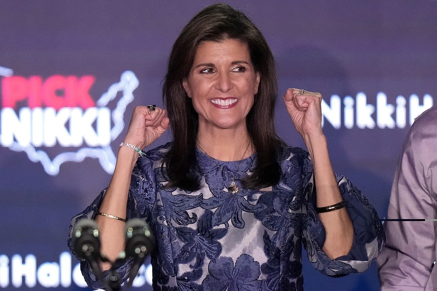 Republican presidential candidate former UN Ambassador Nikki Haley speaks at a New Hampshire primary night rally, in Concord, N.H., Tuesday Jan. 23, 2024. (AP Photo/Steven Senne)