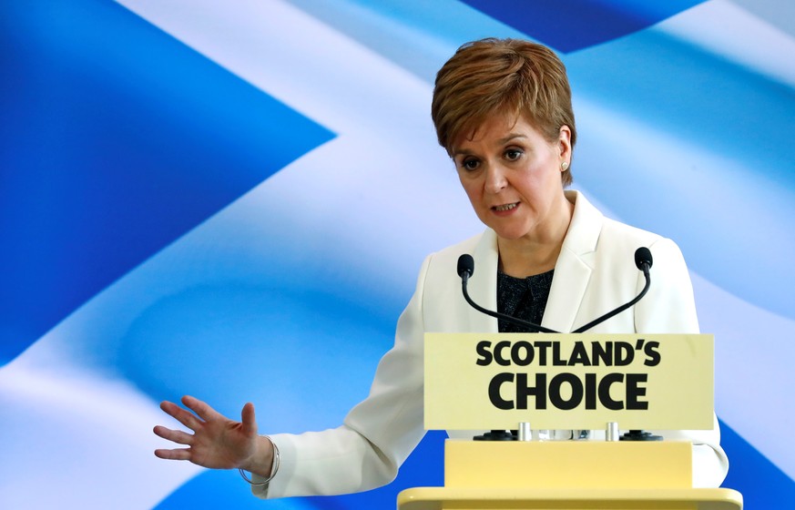 Scotland&#039;s First Minister Nicola Sturgeon gestures as she delivers a speech, on Brexit day, in Edinburgh, Scotland, Britain January 31, 2020. REUTERS/Russell Cheyne