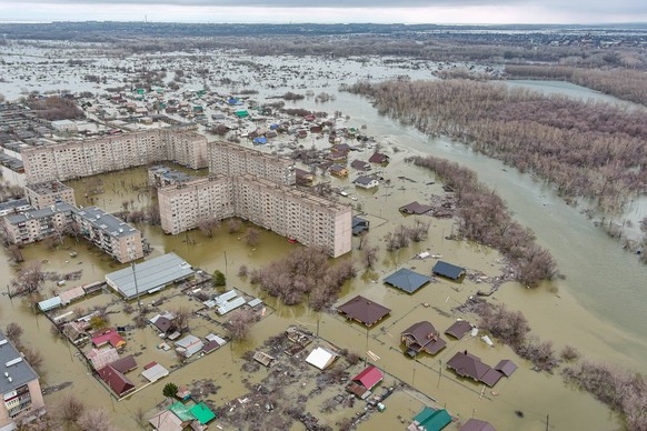 RUSSIA, ORENBURG REGION - APRIL 8, 2024: A view of a flood-hit area in the town of Orsk. On the night between 5 and 6 April, a floodbank broke causing the River Ural to flood certain areas in the town ...