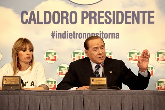 May 22, 2015 - Naples, Italy - Alessandra Mussolini, italian senator and Silvio Berlusconi, leader of the center-right political party Forza Italia during a press conference at Hotel Vesuvio in suppor ...