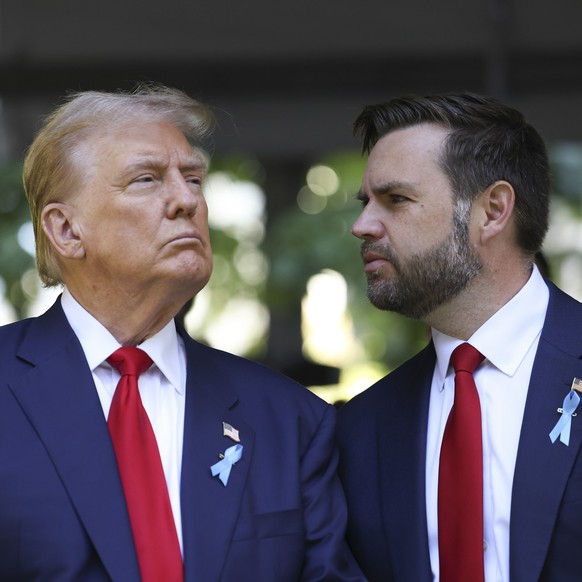 Republican presidential nominee former President Donald Trump and Republican vice presidential nominee Sen. JD Vance, R-Ohio, attend the 9/11 Memorial ceremony on the 23rd anniversary of the Sept. 11, ...