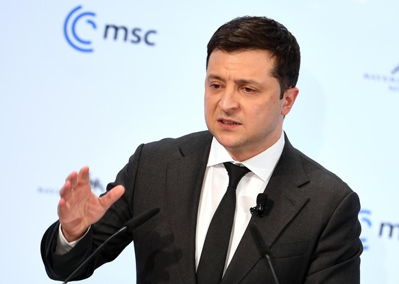 Der ukrainische Präsident Selenskyj spricht auf der Münchner Sicherheitskonferenz am 19. Februar 2022.