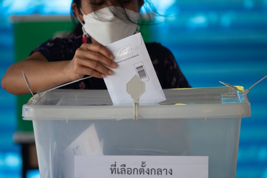 Thailand: Voters elections came out to vote in the general election advance vote Voters cast their ballots for Elections to the House of Representativesadvance voting, on Sunday May 7, 2023 at Ramkham ...