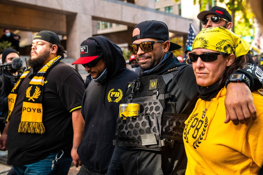 November 14, 2020, Washington D.C, United States: WASHINGTON D.C., NOVEMBER 14- Enrique Tarrio and the Proud Boys demonstrate near Freedom Plaza during the Million Maga March protest regarding electio ...