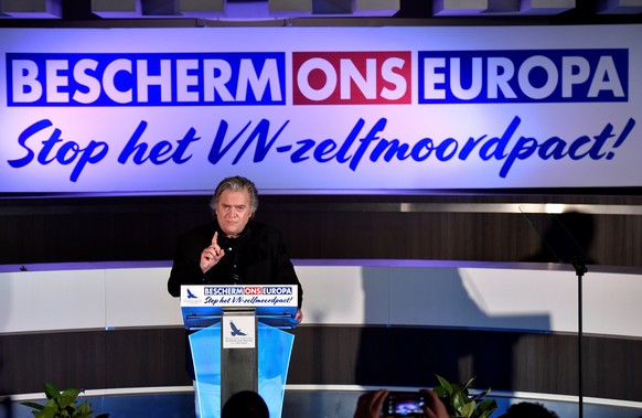 Steve Bannon delivers a speech during a meeting to discuss the Marrakesh Treaty in Brussels, Belgium, December 8, 2018. REUTERS/Eric Vidal