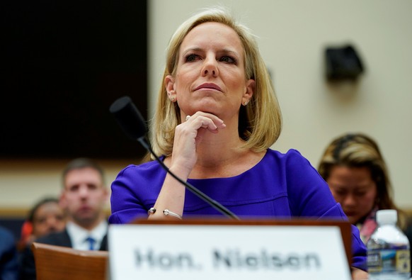 U.S. Secretary of Homeland Security Kirstjen Nielsen waits to testify to the House Judiciary Committee hearing on oversight of the Department of Homeland Security on Capitol Hill in Washington, U.S., ...