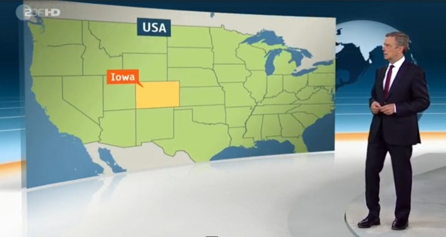 Nein, da liegt der US-Bundesstaat Iowa leider nicht. Claus Kleber hat sich bereits für den Fehler