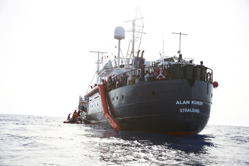 A rescue vessel Alan Kurdi is seen 34 miles from the Libyan coast according to Sea-eye, in this picture obtained from social media on July 5, 2019. Courtesy of Sea-eye/Social Media via REUTERS THIS IM ...