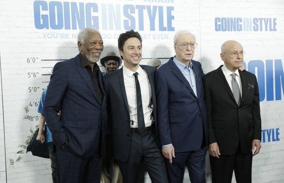 Morgan Freeman, Zach Braff, Michael Caine and Alan Arkin arrive on the red carpet at the Going in Style World Premiere at SVA Theatre on March 30, 2017 in New York City. PUBLICATIONxINxGERxSUIxAUTxHUN ...