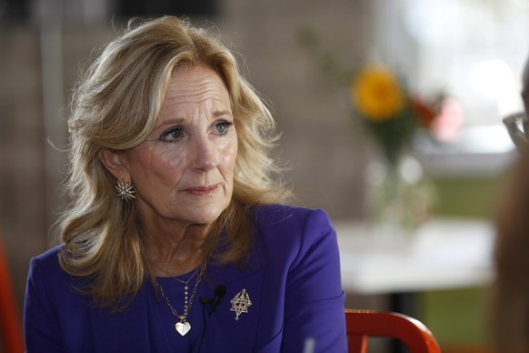 First lady Jill Biden listens to women discuss their concerns about gun violence, reproductive rights and other topics at Eat restaurant in downtown Las Vegas Saturday, March 2, 2024. The event was pa ...
