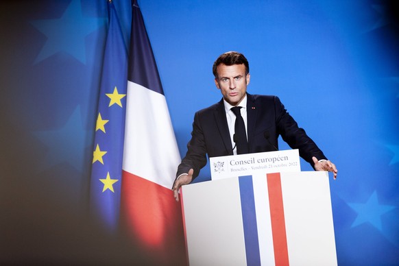 French President Emmanuel Macron at his press conference after the EU summit. PUBLICATIONxINxGERxSUIxAUTxONLY NicolasxLandemardx/xLexPictorium LePictorium_0269103