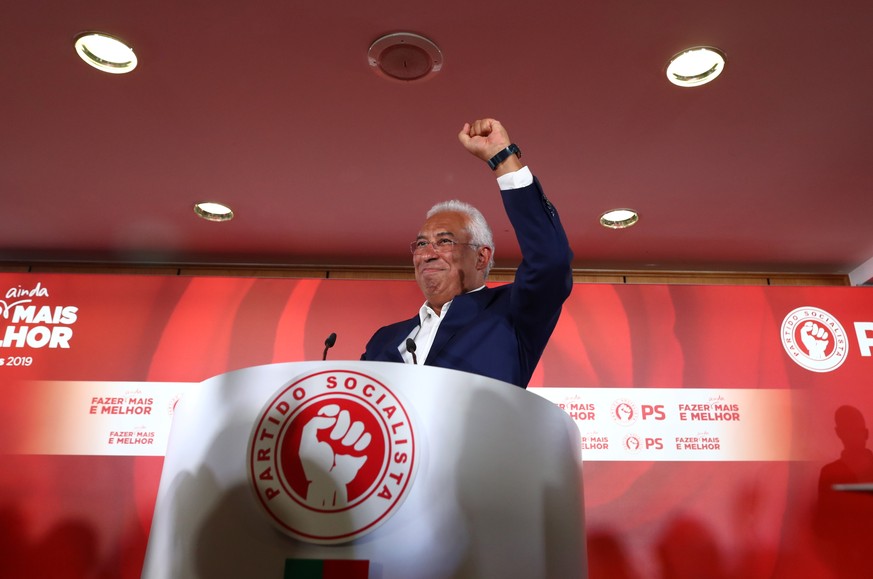 Portugal&#039;s Prime Minister and Socialist Party (PS) candidate Antonio Costa reacts after preliminary results in the general election in Lisbon, Portugal, October 7, 2019. REUTERS/Jon Nazca