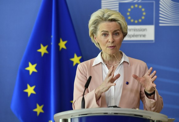 European Commission President Ursula von der Leyen speaks during a statement regarding the launch of a new partnership for vaccine manufacturing between the EU and Latin American and Caribbean countri ...