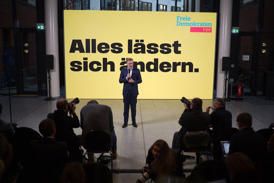 FDP Campaign Pesentation Federal Election 2025 FDP Federal Chairman Christian Lindner and the designated Secretary General Dr. Marco Buschmann speak at a press conference after the campaign presentati ...