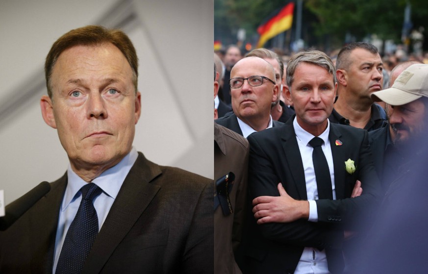 Bundestagsvizepräsident Oppermann (l.) will die rechten Kontakte der AfD beleuchten lassen. Rechts im Bild: Björn Höcke