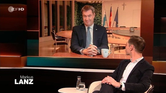 Markus Söder (l.) ist an diesem Abend live zugeschaltet.