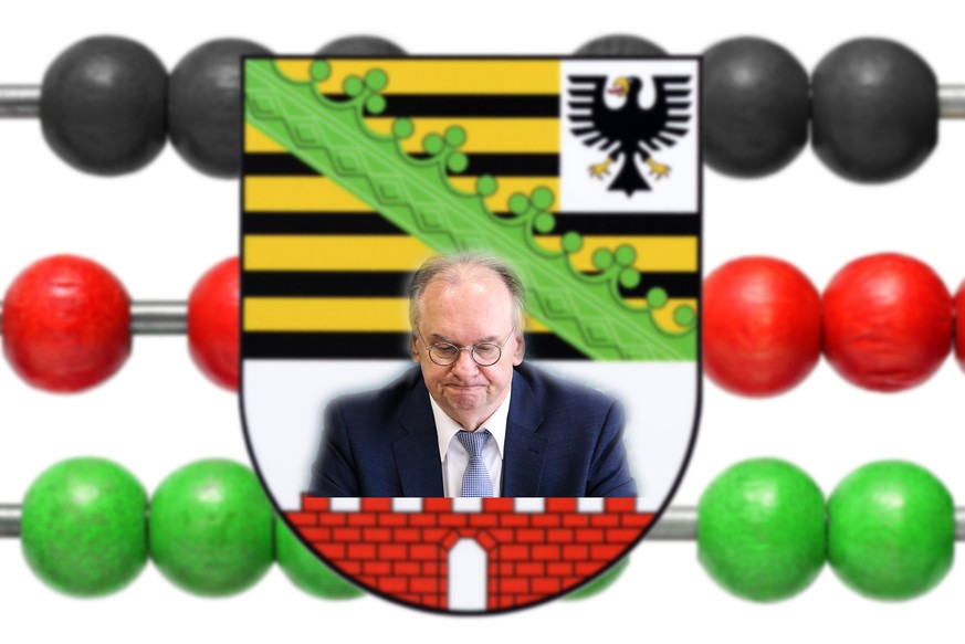 Landeswappen von Sachsen-Anhalt und Rechenschieber in den Farben Schwarz-Rot-Grün, Symbolfoto Kenia-Koalition

Coat of arms from Saxony Anhalt and Slide rule in the Colours Black Red Green Symbolic im ...