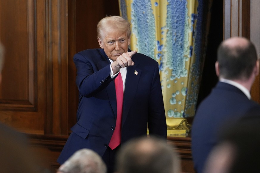 President Donald Trump arrives at the annual St. Patrick&#039;s Day luncheon at the Capitol in Washington, Wednesday, March 12, 2025. (AP Photo/J. Scott Applewhite)