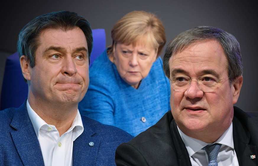 FOTOMONTAGE: Markus Soeder und die K-Frage. Zwischen Ostern und Pfingsten, so haben es CDU-Chef Armin Laschet und CSU-Chef Markus Soeder verabredet, werden beide sich auf einen Kanzlerkandidaten festl ...