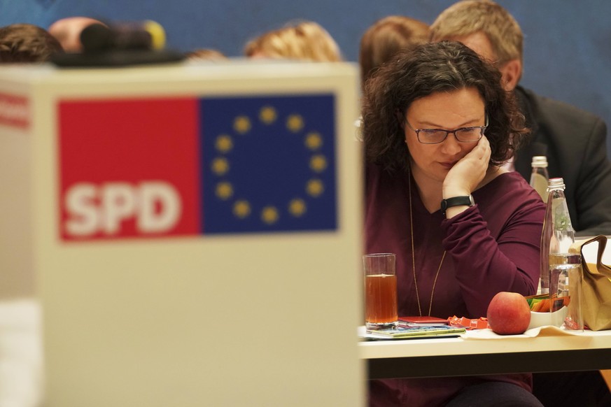 SPD Veranstaltung in Berlin GER, Berlin, 20181209, SPD in Berlin, Sozialdemokratische Partei Deutschlands, Veranstaltung-EUROPAISTDIEANTWORT, im Willy-Brandt-Haus, mit Andrea Nahles, Vorsitzende der S ...