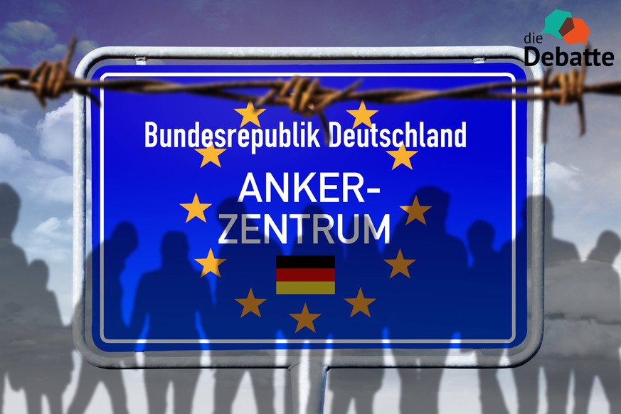 Schild mit der Aufschrift Ankerzentrum *** Sign with the inscription anchor center
